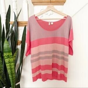 MOTH knit striped pink coral scoop neck blouse M